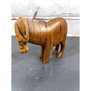 Wood Folk Art Hand Carved Zebra Figurine Sculpture Safari Decor 4.5"